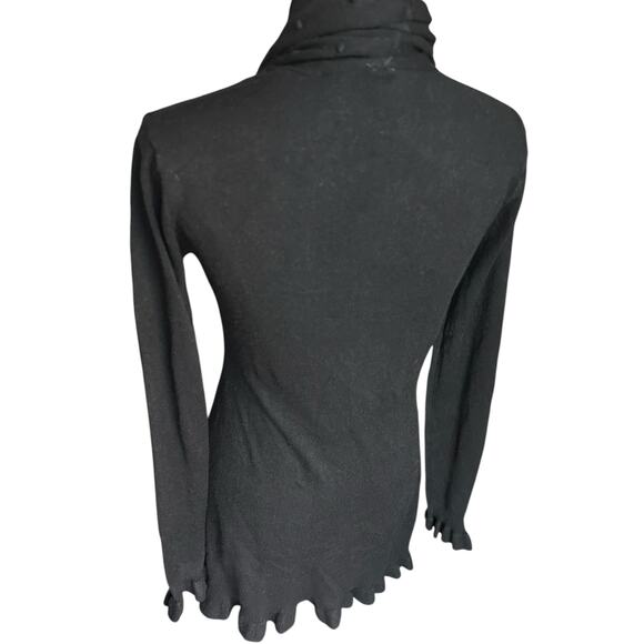 Lapis Black Ruffle Hem Textured Polka Dot Cardigan Size PM - Picture 4 of 5